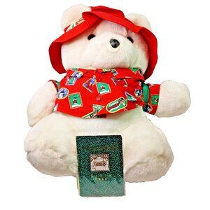 1993 Santa Bear Traveler with Backpack Passport Removeable hat Christmas #1